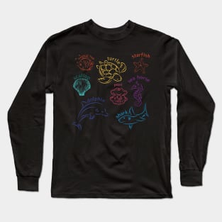 sea animal,Under the Sea,turtle,starfish,pearl, shark,dolphin,sea horse Long Sleeve T-Shirt